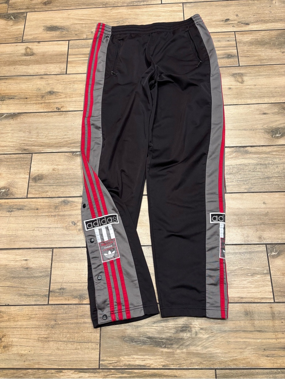 Vintage Adidas Adibreak Snap Button Side Stripe Tearaway Track Pants Black Grey